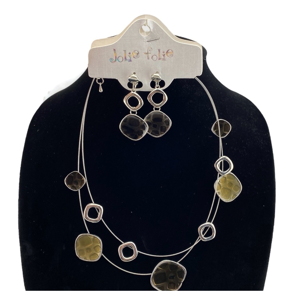 🇨🇦 Elegant Silver and Earth Tones Necklace and Earrings Set